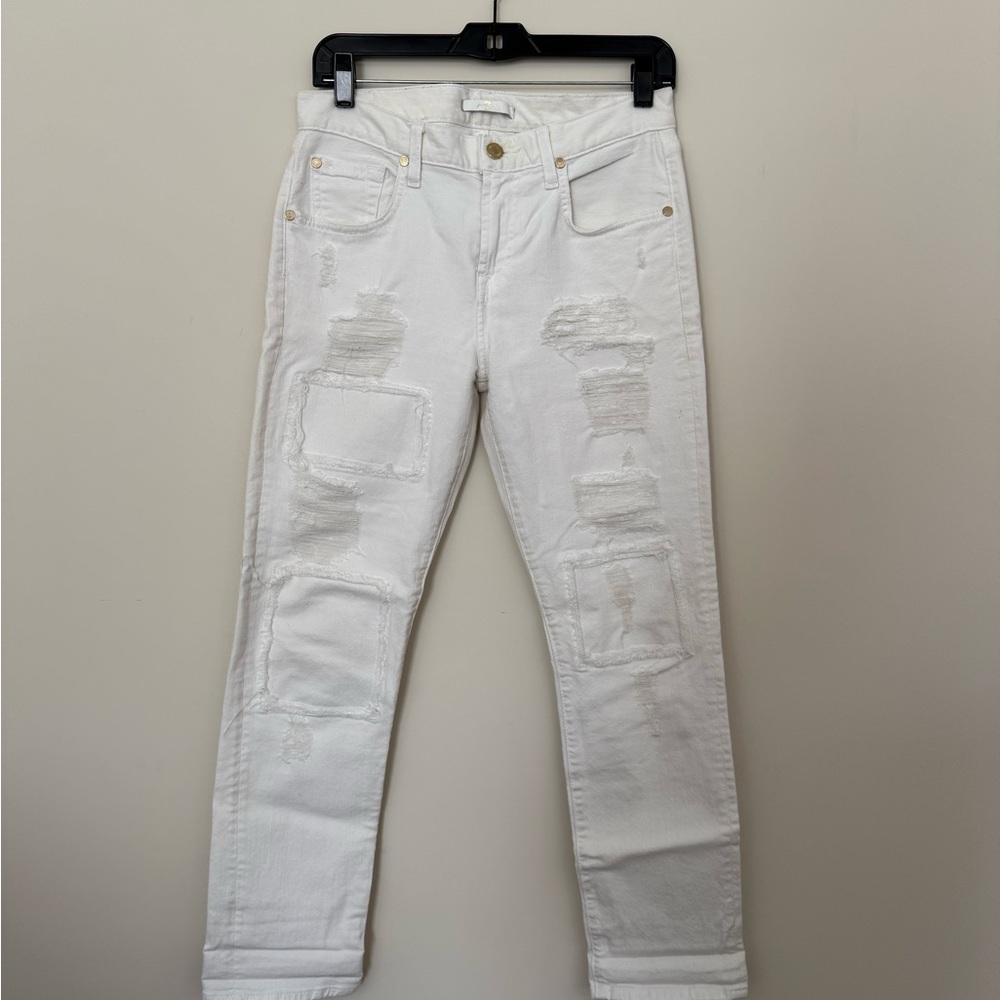 7 For All Mankind Women’s Distressed White Straight Leg Jeans Size 25
